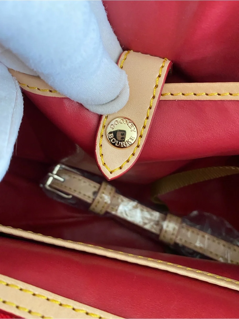 Dooney & Bourke Small Madeline Satchel in Black and Tan Leather w/ Strap